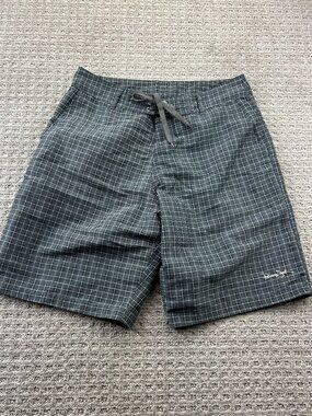 Panama Jack Swim Trunks Men Size 32 Gray Plaid Bathing Suit Shorts Embroidered